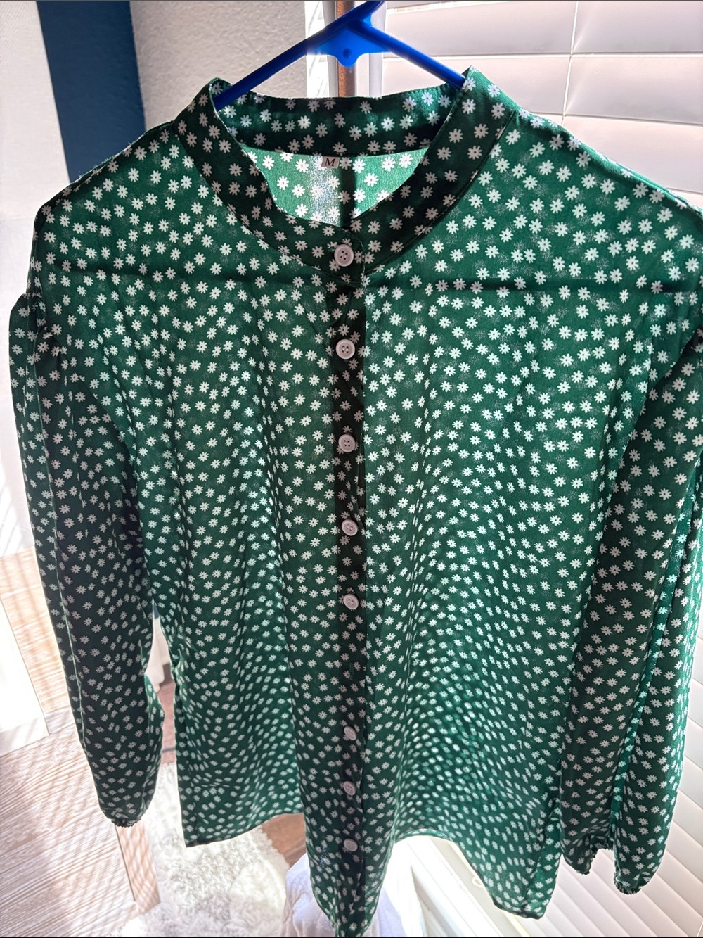 Green Floral Print Button-Up Women's Top